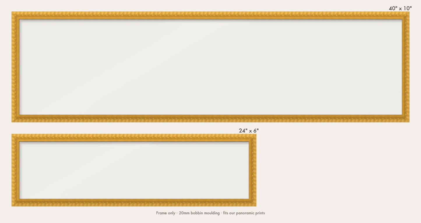 Yellow bobbin panoramic frame shown in both sizes, 24" x 6" and 40" x 10"