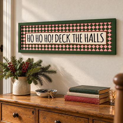 Ho Ho Ho! Deck The Halls Panoramic Print — lifestyle green 60x15