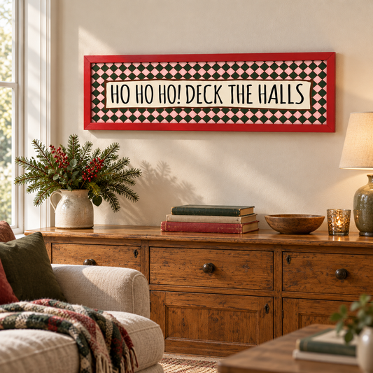 Ho Ho Ho! Deck The Halls Panoramic Print — lifestyle red 100x25