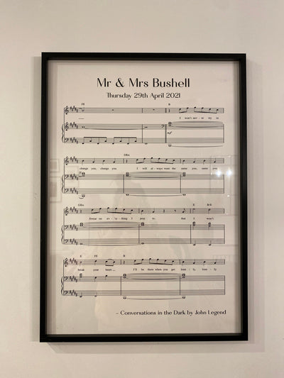 Customer photo — Personalised Favourite Song Music Sheet Notes Print