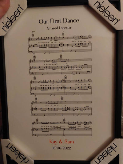 Customer photo — Personalised Song Sheet Music Print