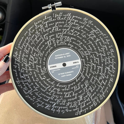 Customer photo — Personalised Song Lyrics Vinyl Record Cotton Canvas Circular Frame