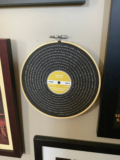 Customer photo — Personalised Song Lyrics Vinyl Record Cotton Canvas Circular Frame