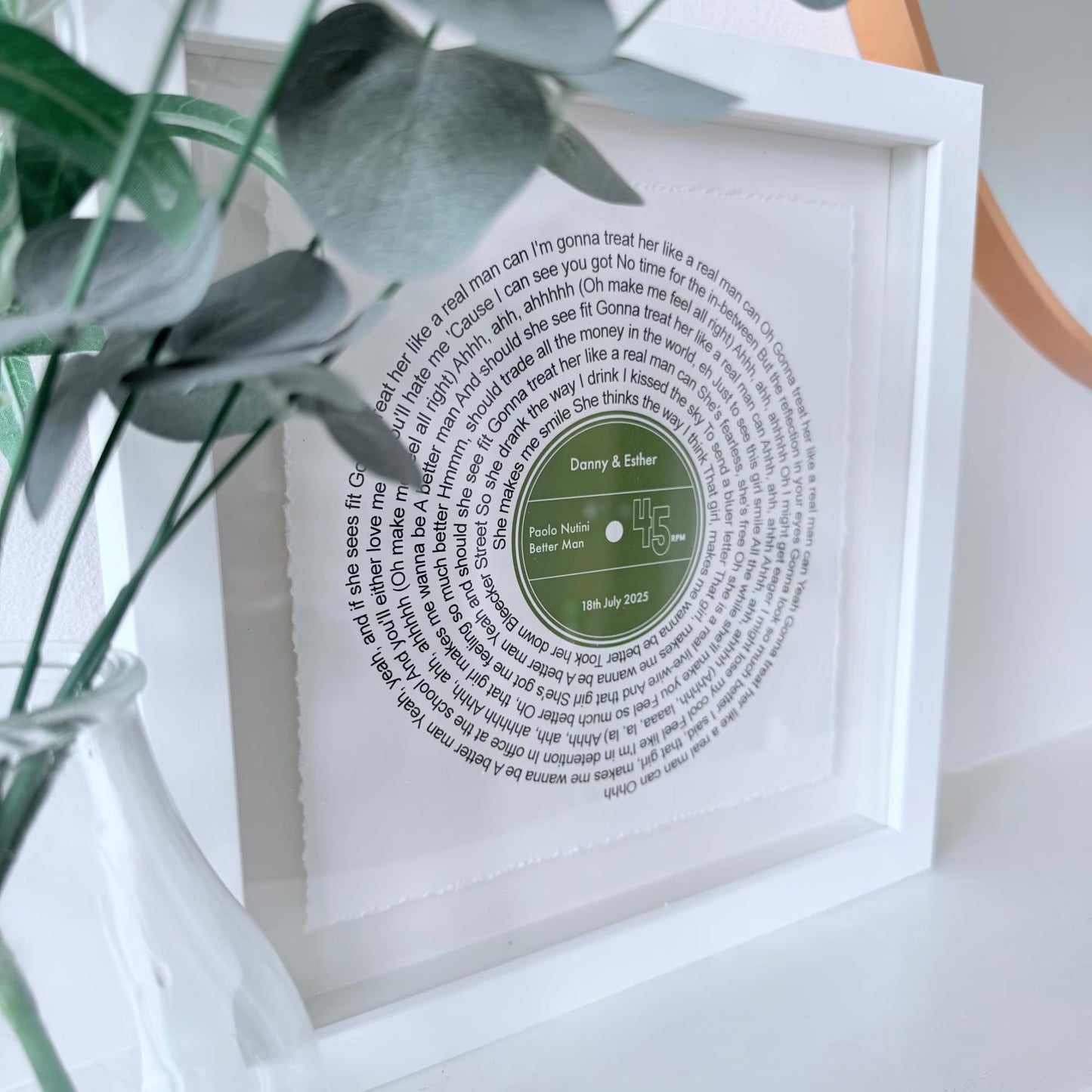 Personalized Song Lyrics Vinyl Record Float Mounted Frame