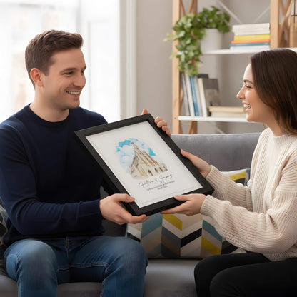 Personalized Wedding Venue Watercolor Print Float Mounted Frame