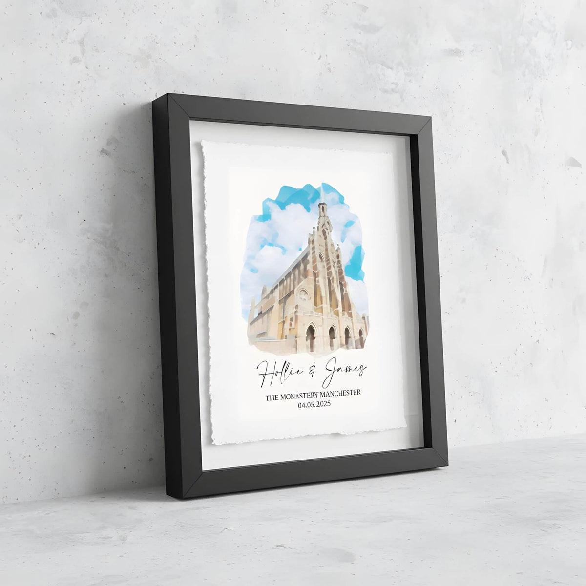 Personalized Wedding Venue Watercolor Print Float Mounted Frame