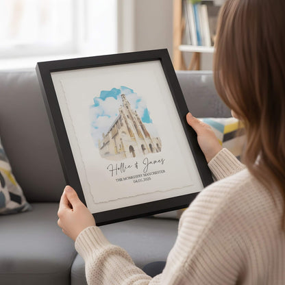 Personalized Wedding Venue Watercolor Print Float Mounted Frame