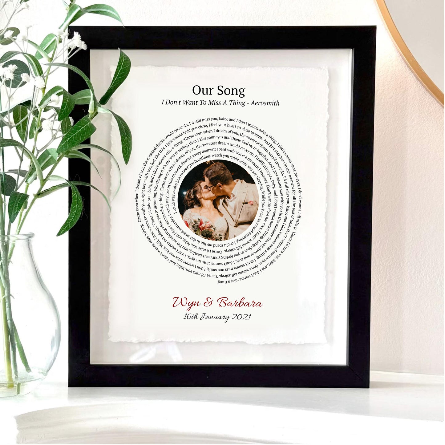 Personalized Song Lyrics Photo Print Float Mounted Frame
