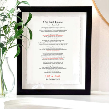 Personalized Wedding Song Lyrics Print Float Mounted Frame