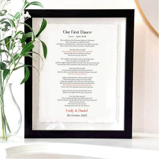 Personalized Wedding Song Lyrics Print Float Mounted Frame