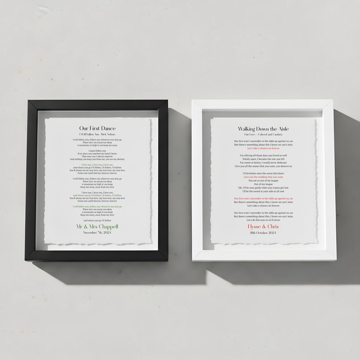 Personalized Wedding Song Lyrics Print Float Mounted Frame