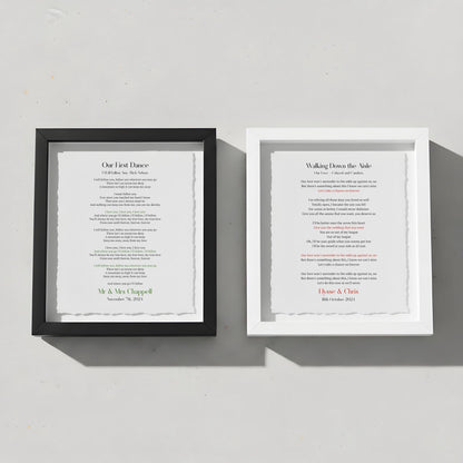 Personalized Wedding Song Lyrics Print Float Mounted Frame