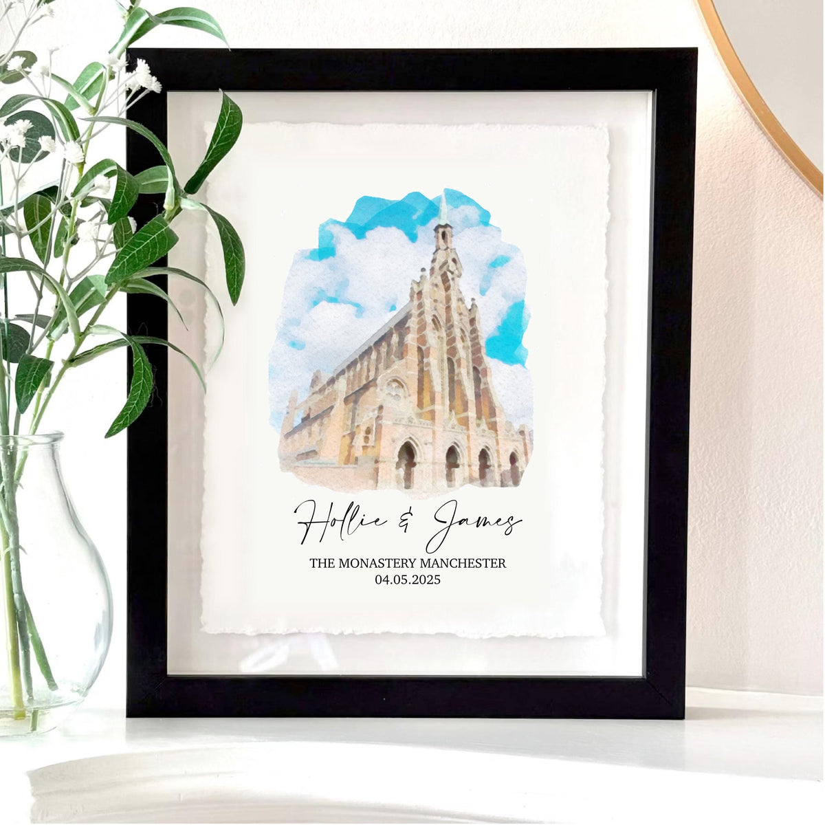 Personalized Wedding Venue Watercolor Print Float Mounted Frame
