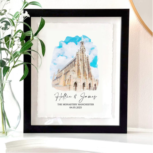 Personalized Wedding Venue Watercolor Print Float Mounted Frame