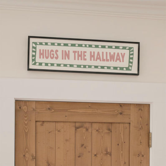 Hugs in The Hallway Panoramic Print | Funny Hallway Wall Art