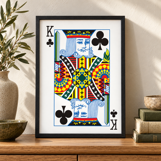 King Of Clubs Print — close lifestyle view, black oak frame