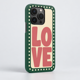 Love Original Slim Case, matte, angled view on iPhone 15 Pro. Digital product preview.