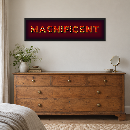 Magnificent Marquee Panoramic Print — wider room setting, matt black wood