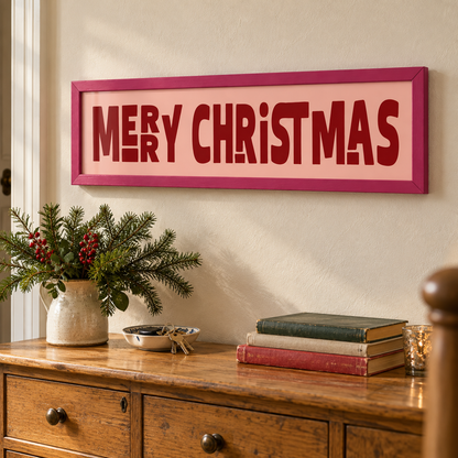 Merry Christmas Panoramic Print — lifestyle pink 60x15