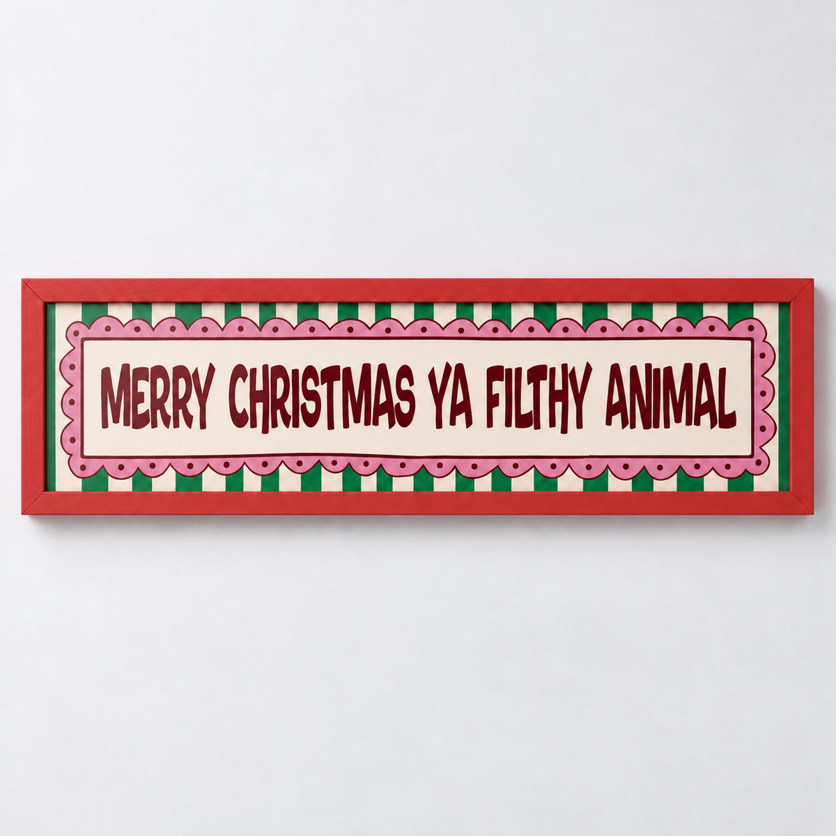 Merry Christmas Ya Filthy Animal Panoramic Print — frame red