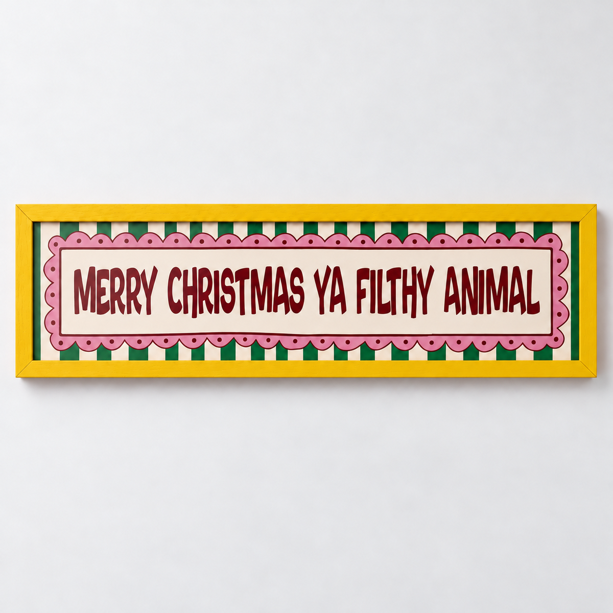 Merry Christmas Ya Filthy Animal Panoramic Print — frame yellow