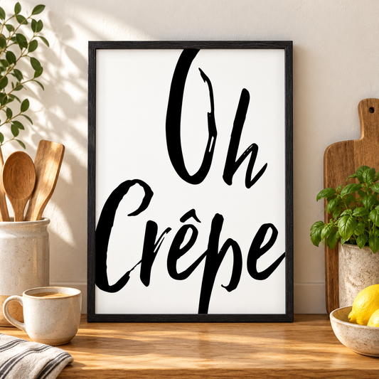 Oh Crepe Print — close lifestyle view, black oak frame