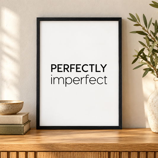 Perfectly Imperfect Print — close lifestyle view, black oak frame