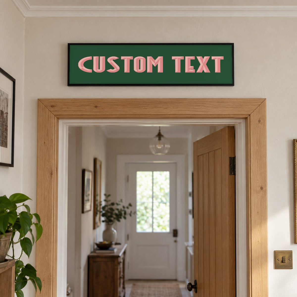 Personalised Art Deco panoramic print in a black frame in a room setting