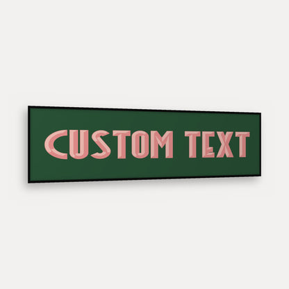 Personalised Art Deco panoramic print in a matt black frame, angled view