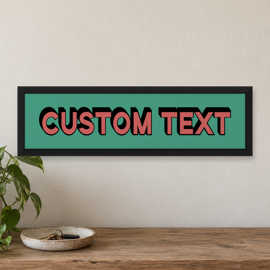 Personalized Bold Text Panoramic Print — close lifestyle view, matt black wood