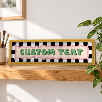 Personalised Checkerboard panoramic print in a yellow bobbin frame in a room setting