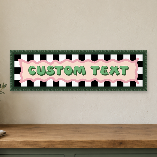 Personalized Checkerboard Panoramic Print — close lifestyle view, forest green bobbin