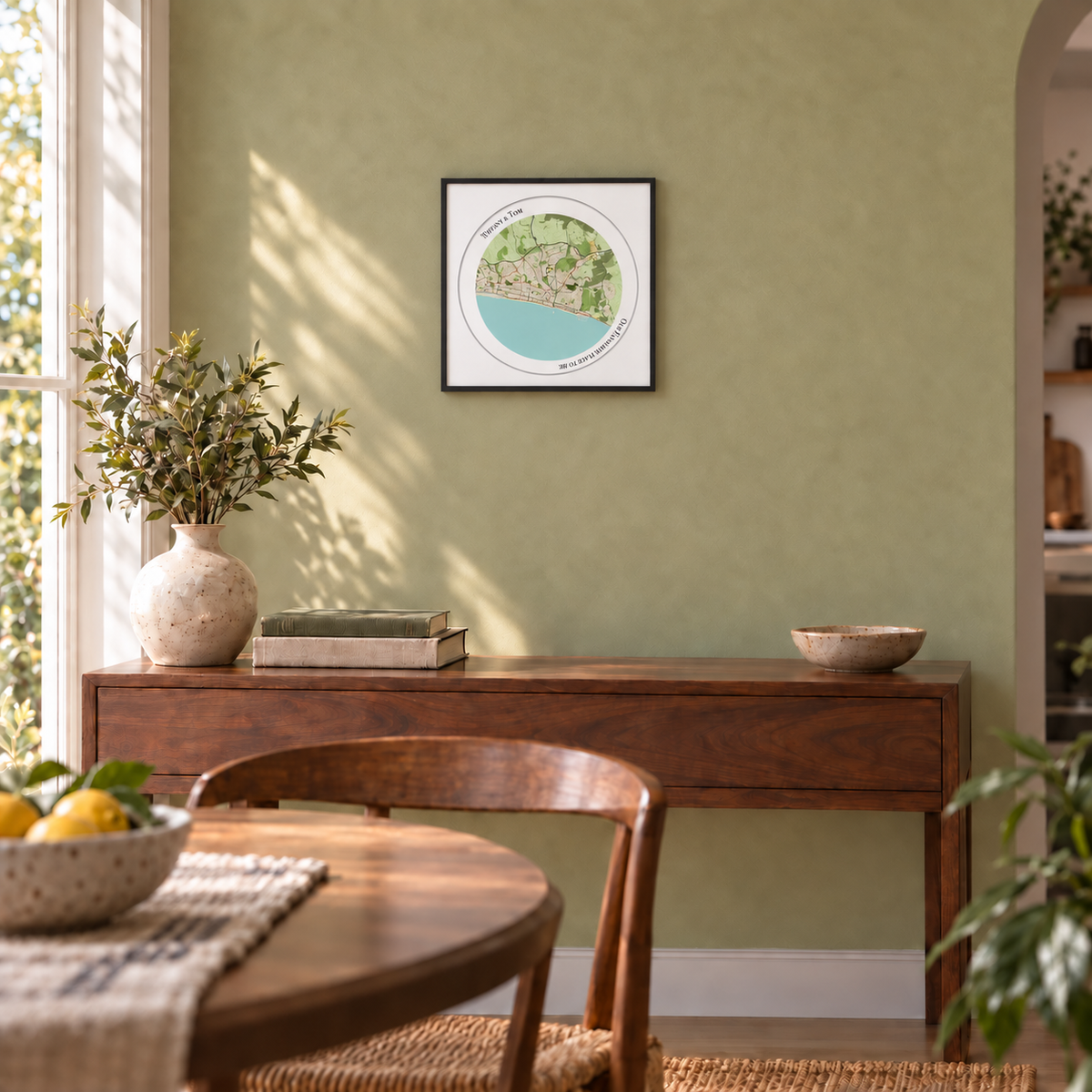 Personalized Circular Map Print — wider lifestyle view