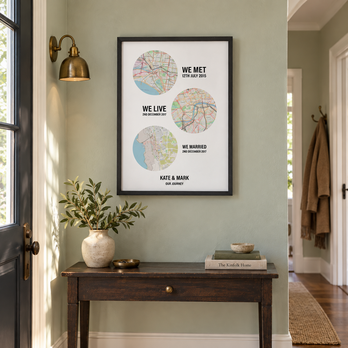 Personalized Couple Location Maps Print - wider lifestyle view