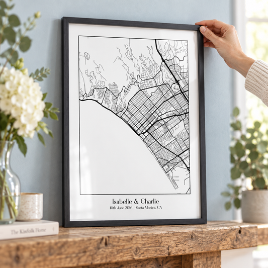 Personalized Favourite Location Couple Map B&W Print — close lifestyle view
