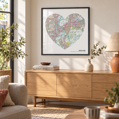 Personalized OS Map Heart Print - wider lifestyle view