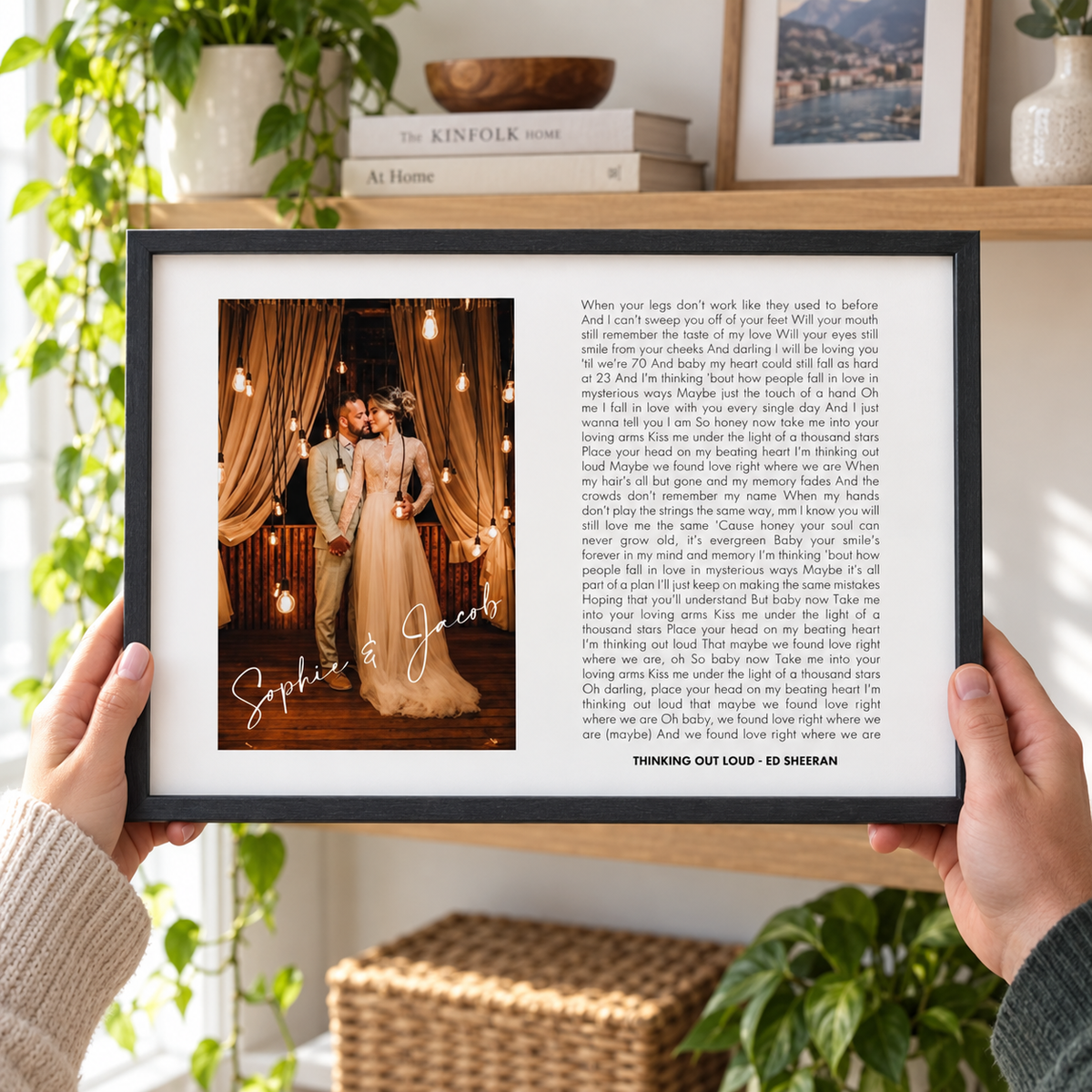 Personalized Song Lyrics And Photo Script Print - close lifestyle view