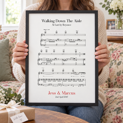 Personalized Walking Down The Aisle Music Sheet Notes Print - close lifestyle view