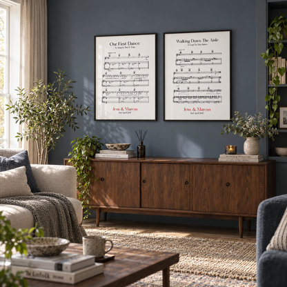 Personalized Wedding Day Sheet Music - Set Of 2 Prints - wider lifestyle view
