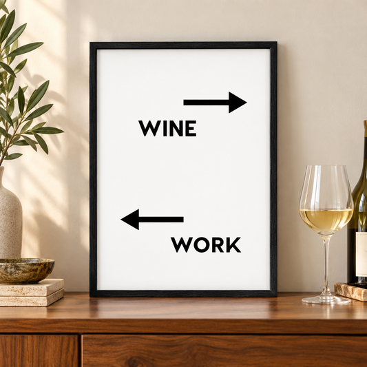 Personalized Drink Work Direction Print — close lifestyle view, black oak frame