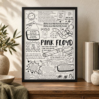 Pink Floyd Album Print — close lifestyle view, black oak frame