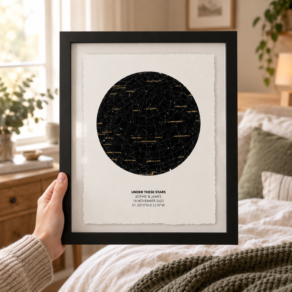 Personalized Star Map Print Print Float Mounted Frame - close lifestyle view