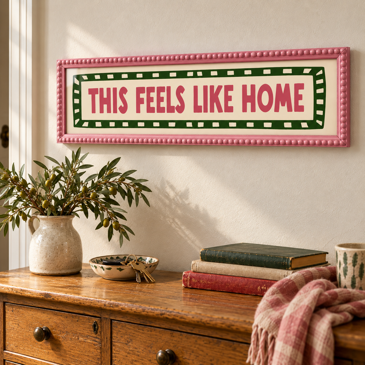 This Feels Like Home Bobbin Panoramic Print — lifestyle pink 60x15