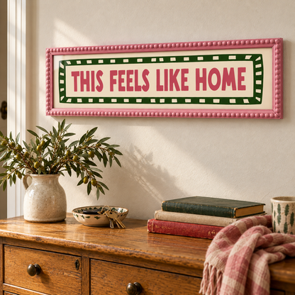 This Feels Like Home Bobbin Panoramic Print — lifestyle pink 60x15