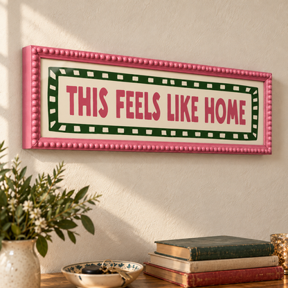 This Feels Like Home Bobbin Panoramic Print — angled pink detail