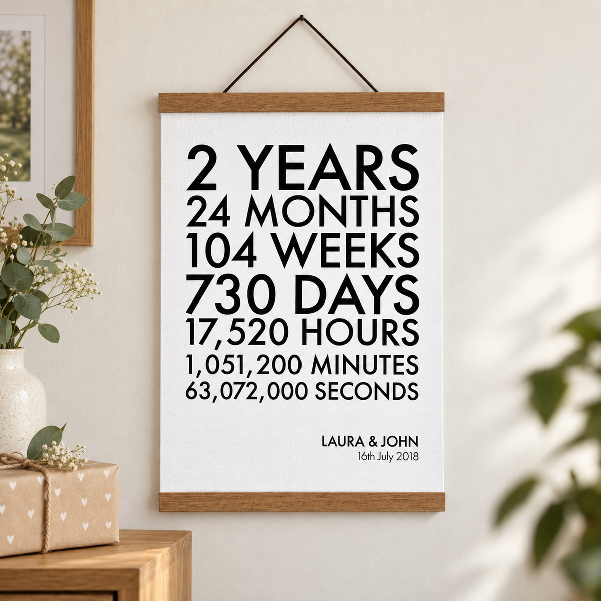 Personalised Time Canvas Print - Cotton 2nd Anniversary — close lifestyle view