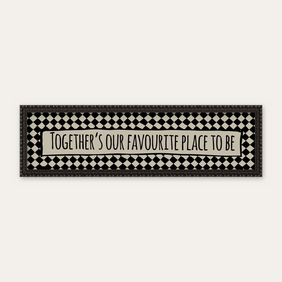 Together's Our Favourite Place To Be panoramic print in a black bobbin frame