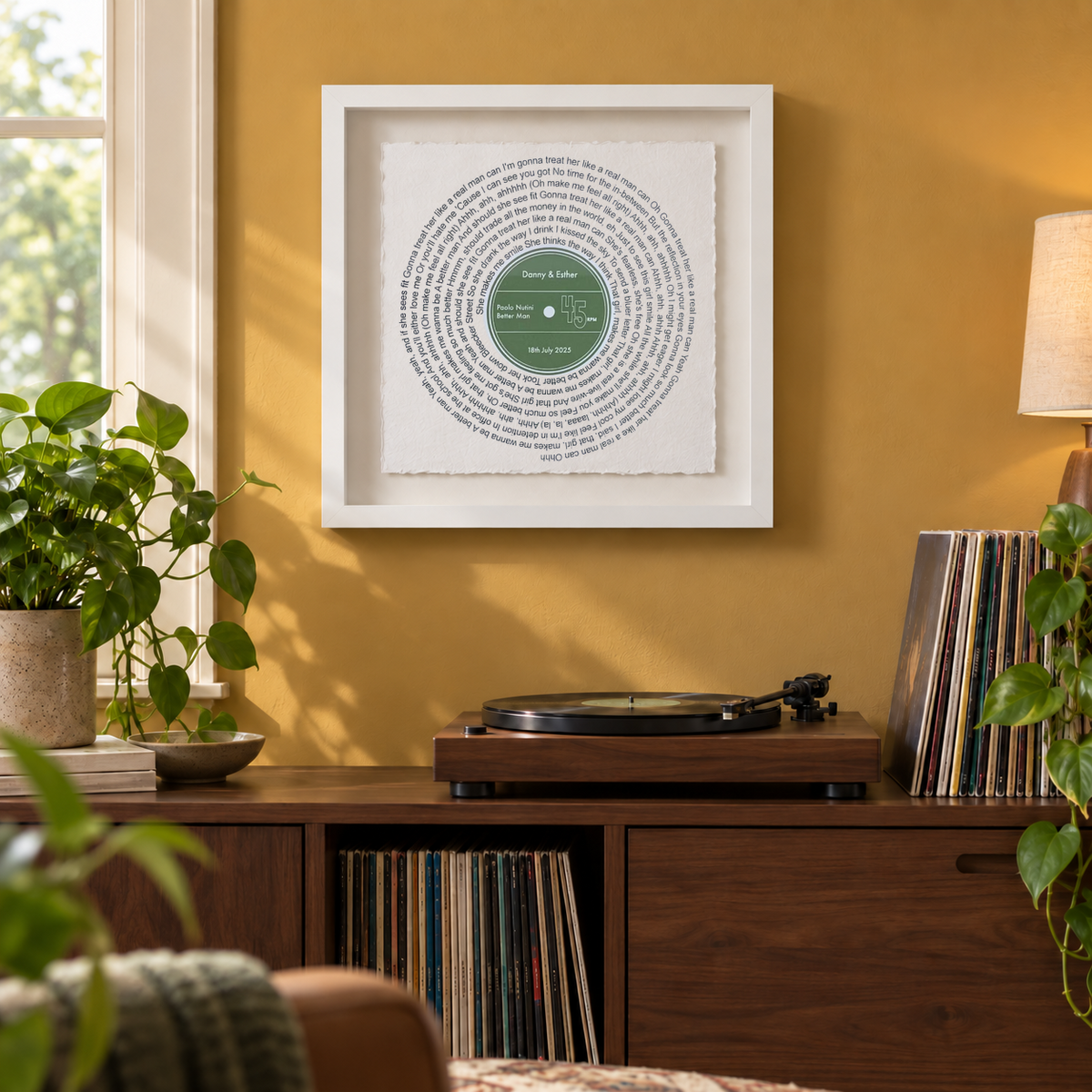 Personalized Song Lyrics Vinyl Record Float Mounted Frame - wider lifestyle view