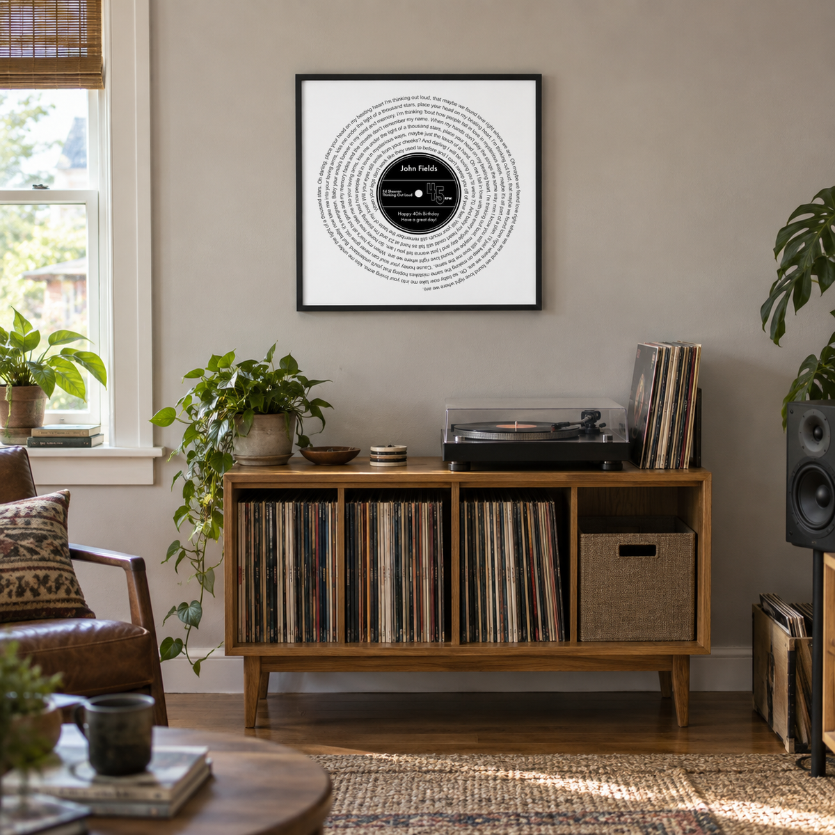 Personalized Favorite Song Lyrics Vinyl Record Print - wider lifestyle view