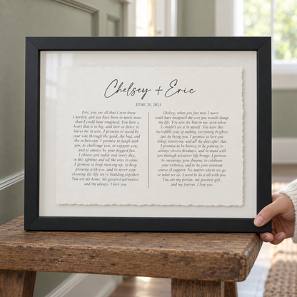 Personalized Wedding Vows Print Float Mounted Frame - close lifestyle view